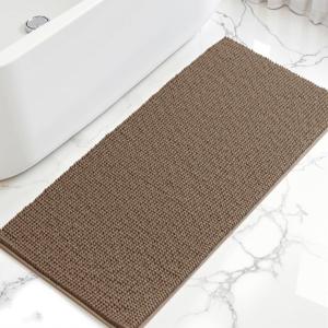 SUBRTEX Bathroom Rugs, 24" x 60" Chenille Bath Rug Soft Short Plush Bath Mat Soft Shower Mat Water Absorbent Shower Mat Quick Dry Machine Washable, Taupe Brown