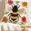 Embroidered Throw Pillow Cover 18x18 Inch - Spring Boho Decorative Animal Pillow Covers with Zipper for Couch Sofa Bedroom Living Room Cushion Pillowcase, Bee Floral
