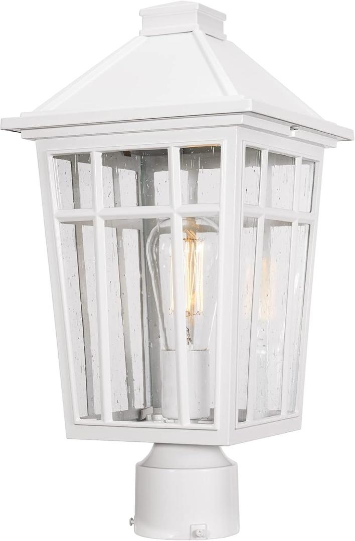 Darkaway Large Outdoor Post Lights Lamp Post Light Fixture, 17inch Waterproof Aluminum Post Lamp with Glass, Fence Deck Lighting for Garden, Patio, Pathway (Large,White)