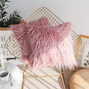 Kevin Textile Pack of 2, Classic Fashion Warm Merino Style Fur Throw Pillow Cover Cushion Case with Hidden Zipper for Sofa, 20"x20"(50x50cm), Millennial Pink
