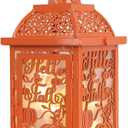 NEEDOMO Fall Decorations for Home, Orange Decorative Candle Lantern for Tabletop Mantel Decor, Vintage Metal Lantern Candle Holders for Indoor Outdoor Decor, Halloween, Thanksgiving, Fall
