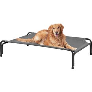 EHEYCIGA Reinforced Elevated Large Dog Cot Bed, Raised Outdoor Dog Hammock, Lifted Pet Platform with Frame and Washable Waterproof Cooling Teslin Mesh and Anti-Slip Feet, 43x26 inch (Grey)
