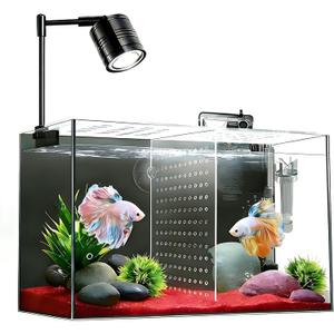 Fish Tank, 3 Gallon Ultra-Clear Glass Fish Aquarium, with Separator Plate for Betta, Fish Tank Starter kit with Filter and Led Light, Black