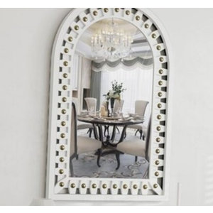36x24 inches Modern White Arched Wall Mirror with Wooden Frame, Decorative Arch Mirrors for Bedroom, Living Room, or Entryway - Hang or Lean on Dresser
