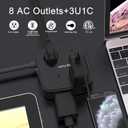 10 Ft Surge Protector Power Strip - 8 Widely Outlets with 4 USB Ports, 3 Side Outlet Extender with 10 Feet Extension Cord, Flat Plug, Wall Mount, Desk USB Charging Station, ETL, Black