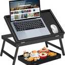 Bamboo Bed Tray Table,Breakfast Trays with Folding Legs,Kitchen Serving Tray for Sofa,Eating and Working,Used As Laptop Desk Snack Tray,Black