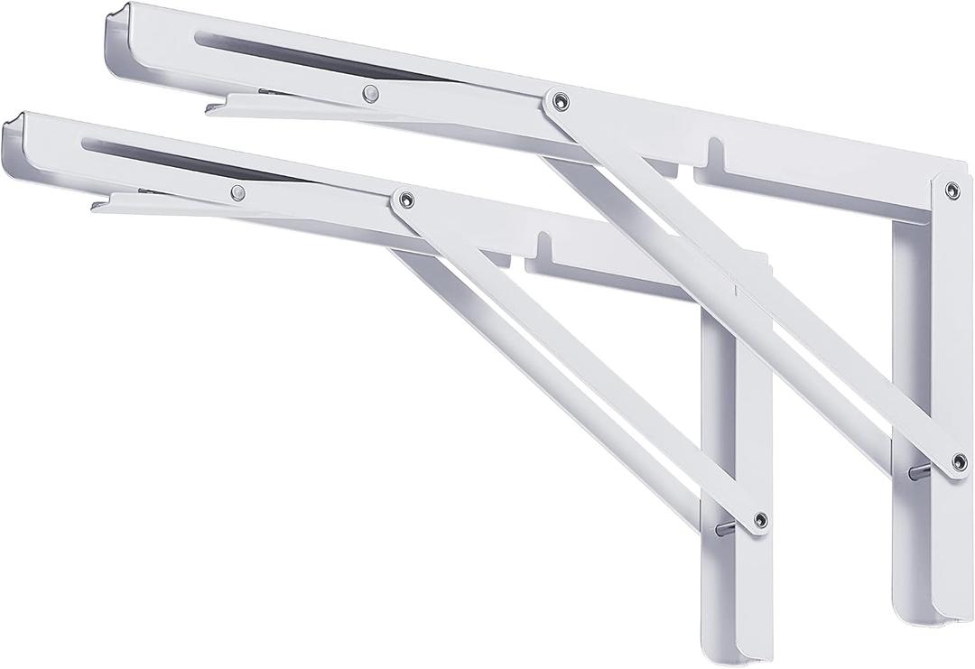 CLT 16" White Folding Shelf Brackets Max. Load 440 lb, Heavy Duty DIY Wall Mounted Shelf Bracket Space Saving for Table Work Bench, Pack of 2