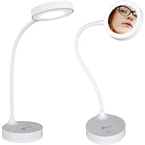 OttLite Rechargeable LED Desk Lamp with Lighted Mirror, White  Dual-Sided Lamp, Adjustable Neck, 360-Degree Lighted Mirror, Modern Design, Great for Makeup Application & Touch Ups