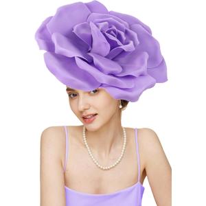 Gionforsy Flower Fascinators Hat Tea Party Hats for Women Rose Fascinator Hat for Wedding (One Size, Purple)