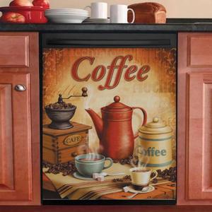 Vintage Coffee Dishwasher Cover Sticker Kitchen Decor 23" W x 26" H