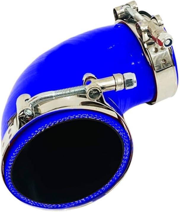 1.5"-2.5" ID (38-63mm) 90 Deg Silicone Reducer Coupler, 4" (102mm) Long Leg for Radiator Coolant, 4-Ply Reinforced with 2 T-Bolt Clamps, Blue