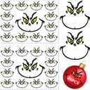 26 PCS Christmas Decorations Stickers, Yellow and Green Eyes Face Decals for Ornaments, Waterproof Vinyl Sticker for The Home, Christmas Balls, Party Supplies, Water Bottles
