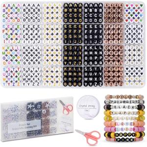 FZIIVQU 1400pcs Letter Beads Kit, 6 Colors 4x7mm Alphabet Beads, Number Beads Heart Beads for Bracelets Making Friendship Bracelet Kit