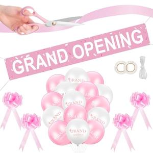 Grand Opening Ribbon Cutting Ceremony Kit Grand Opening Banner Decorations with 10'' Scissors 40 Pcs Balloons Satin Ribbon Bows and More Supplies for Business Events(Pink)