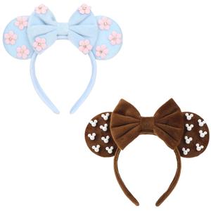 DRESHOW Mouse Ears Headbands for Women Glitter Hairbands Bow Head Bands Velvet Head Band Christmas Cosplay Costume Princess Party Decorations Halloween & Disney Trip