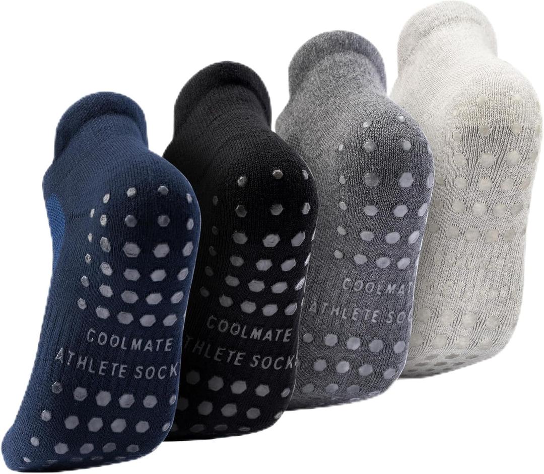 CoolMate Mens Grip Socks Men Non Slip Size 6-10-13-14, Non Slip Pilates Yoga Socks for Men with Grips, Gifts for Men (Navy/Black/Grey/Light Grey)