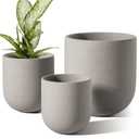 LE TAUCI 6+8+10 Inch Plant Pots Indoor, Ceramic Planters for Indoor Plants, Cylinder Pots with Drainage Hole and Plug, Planter Pots for Home Office Room Patio, Set of 3, Neutral Gray