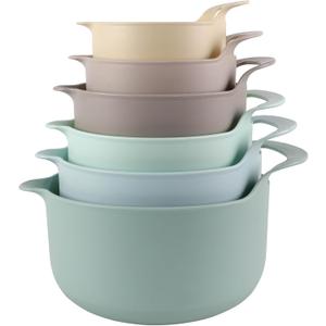 COOK WITH COLOR Nesting Plastic Mixing Bowl Set with Pour Spouts and Handles, Mint, 6 Piece Non-Slip