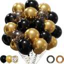 Patimate Black Gold Confetti Balloons Set, 50 pcs 12 inch Metallic Gold Black Confetti Latex Balloons Kit for Birthday Wedding Graduation New Years Anniversary Party Decorations