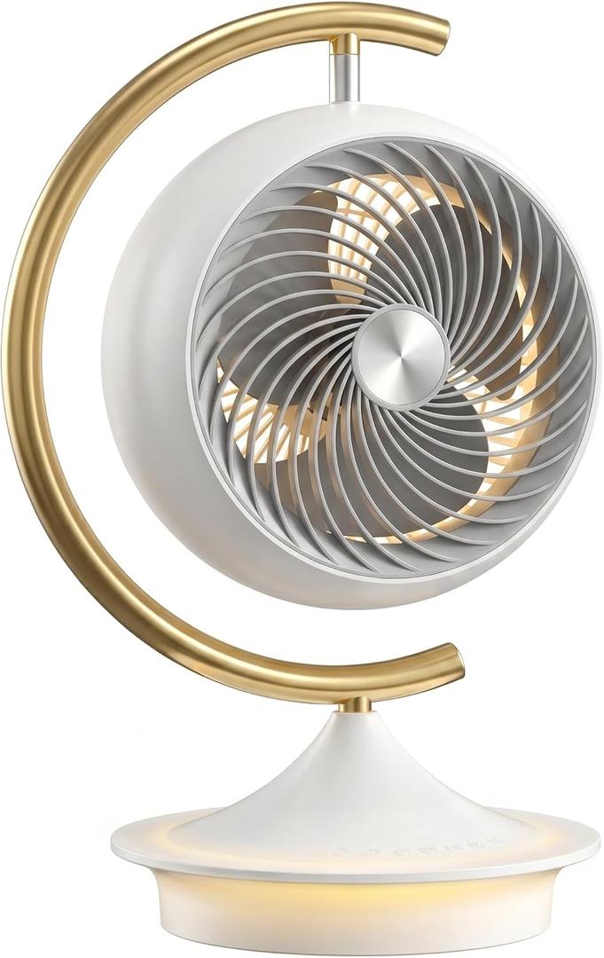 Desk Fans for Bedroom with Light, 16 Inch Table Air Circulator Fans with Ring Bracket, Oscillating Fan for Whole Room, 70 Vertical and 100 Oscillating, 3 Speeds, 28dB Quiet, for Home,Office,Outdoor