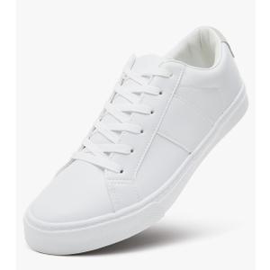 ZGR Men's Synthetic Leather White Sneakers,Low Top White Tennis Shoes,Lace up Casual Shoes 9.5