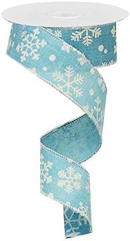 Falling Snow Royal Burlap Wired Edge Ribbon - 1.5" x 10 Yards (Light Blue)
