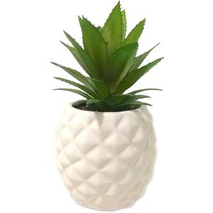 White Porcelain Pineapple Ananas Faux Plant Potted Artificial Succulent 7.8" Home Office Bathroom Tabletop Shelf Kitchen Decoration