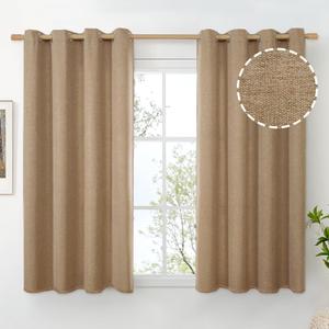 BGment Camel Linen Curtains 54 Inch Length for Short Window, Burlap Semi Sheer Drapes Light Filtering with Grommet Privacy Non See Through for Living Bedroom Farmhouse, 2 Panels, Each 52 Inch Wide