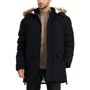 Winter Coats For Men Winter Jackets Water Resistant Warm Thicken Puffy Hooded Insulated Thicken Parka Coat (Large, Black)
