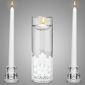 Irenare Unity Candles with Holder for Wedding Ceremony Wedding Decorations Accessories Glass Candle Holder Pillar Candle for Formal Events Church (Lace)