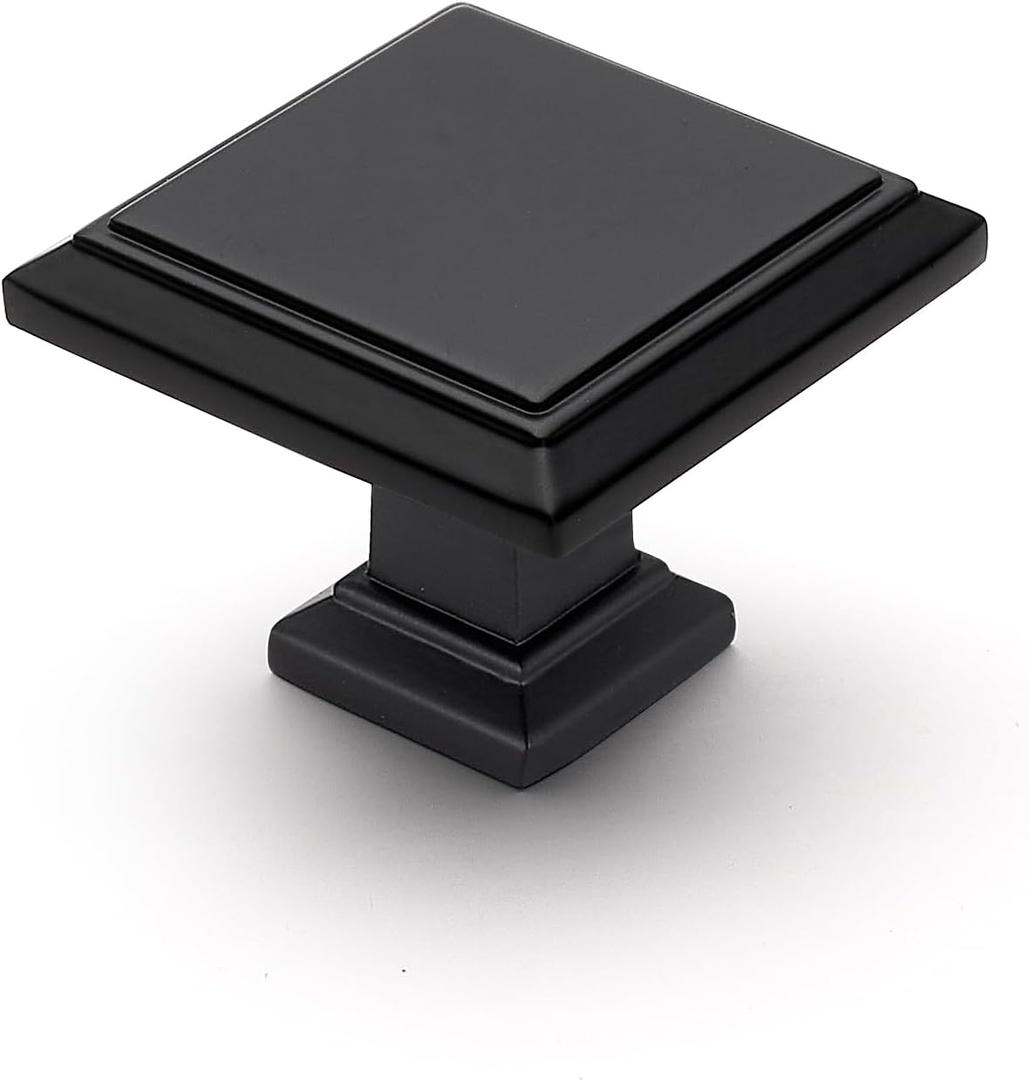Ravinte 10 Pack 1-3/16 Inch Matte Black Kitchen Square Cabinet Knobs Solid Drawer Pulls Black Single Hole Kitchen Cabinet Hardware Knobs for Cabinets and Drawers