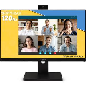 SKitphrati 23.8" 1080P IPS 120Hz Monitor for Business & Gaming - Built-in Adjustable 3MP Webcam, Mic Array, Dual Speakers, Frameless, Eye Care, HDMI/DP/VGA/USB