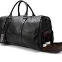 Genuine Leather Travel Duffel Bags for Men and Women Leather Overnight Weekend Bags Sports Gym Duffle, 9423 Black