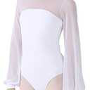 Dance Elite Aisling Mesh Shoulder and Sleeves Dance Leotard For Women Ballet (White, Adult S)