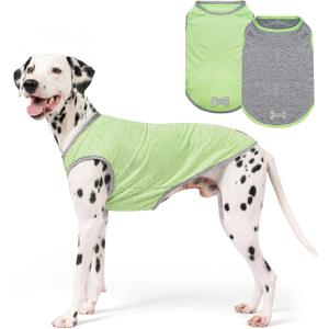 KYEESE 2Pack Dog Shirt, Lightweight Sun Protection Sleeveless Dog T Shirts for Medium Large Dogs, Breathable Pet Reflective Tank Top Summer Dogs Clothes for Outdoor Walking, Green+Grey, 2XL (XX-Large (40-55lbs))