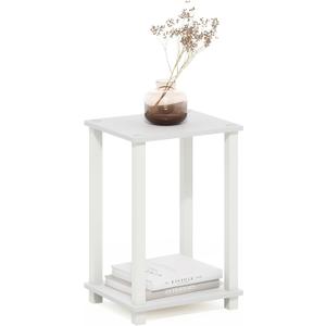 Furinno Simplistic Side Table, 2-Tier Small End Table with Open Shelf, Easy Assembly Toolless Night Stand, Nightstand, for Living Room, Bedroom, White, 1-Pack, 2-Tier, 13.4 x 11.5