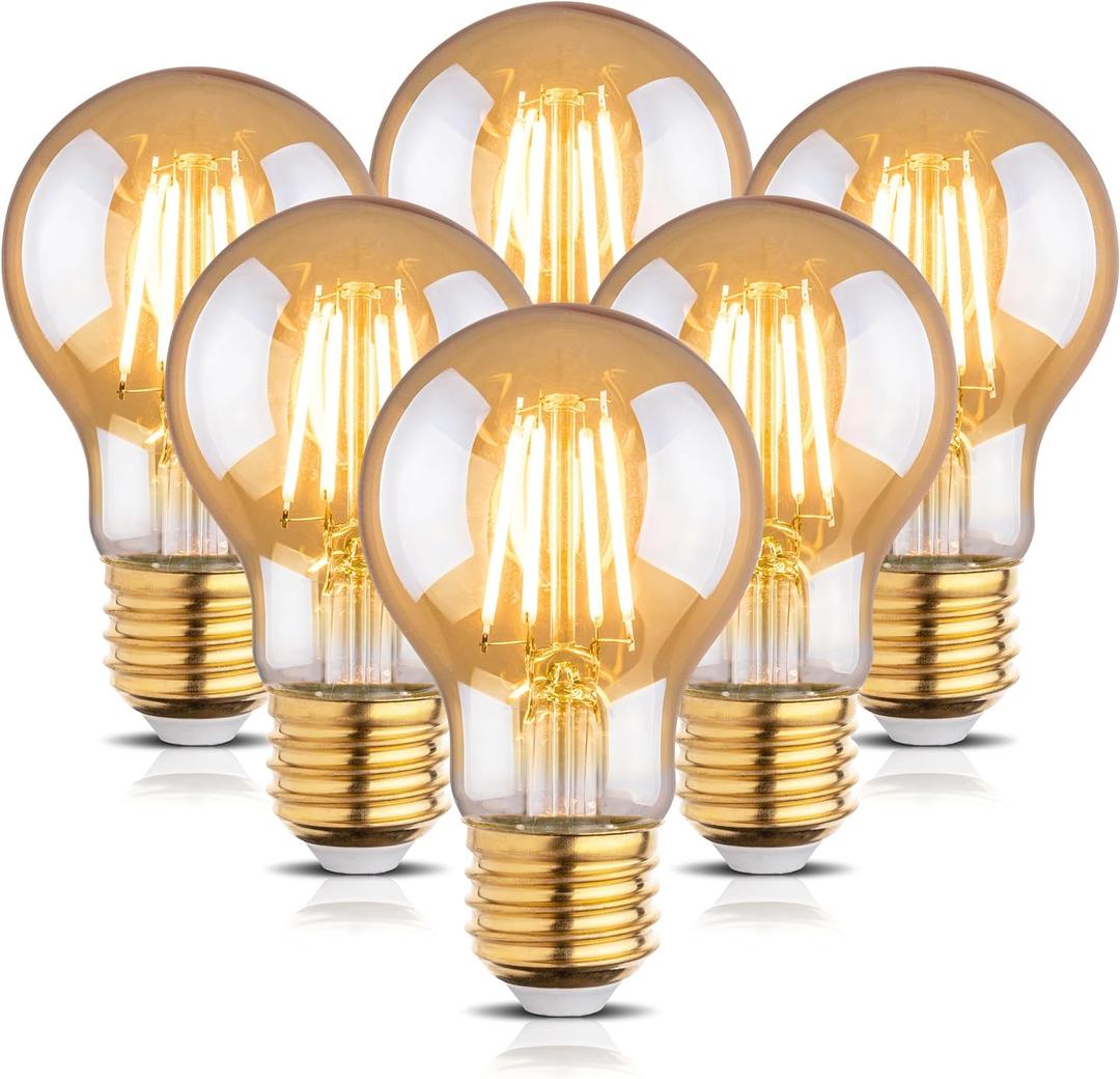 runquiz 2200k Led Light Bulb,Vintage A19 Edison Bulbs,Dimmable Amber Warm White Tone Light Bulb,Antique Led Filament Light Bulbs,Old Style Light Bulbs,40W/60W Equivalent,4 Watt/6 Watt,E26 Base