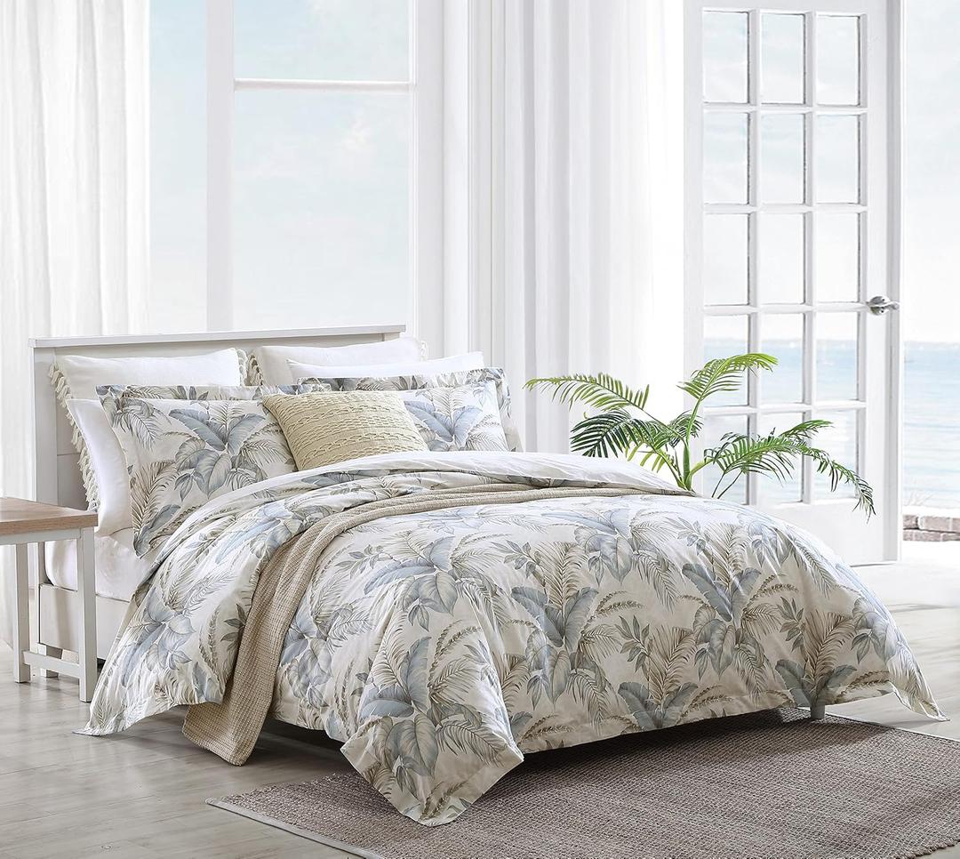 Tommy Bahama - Queen Comforter Set, Reversible Cotton Bedding with Matching Shams, Super Soft Bedding Set (Bakers Bluff Blue, Queen) (Off White/Blue/Grey)