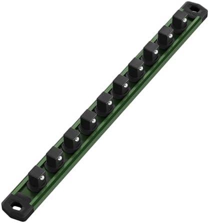 WORKPRO Magnetic Socket Organizer, 1/2-Inch Drive Aluminum Alloy Socket Rail, Heavy Duty Socket Holder, Socket Rack Kit 1/2-Inch x 10 Clips Green (Socket not Included)