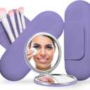 Travel Makeup Brush Holder & Pocket Mirror, Silicone Makeup Brush Organizer, Dirt-Resistant Easy to Clean Makeup Brush Bag with Anti-Fall Out Magnetic Closure (Lavender)