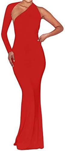 BEAGIMEG Women's Sexy Elegant One Shoulder Backless Evening Long Dress S