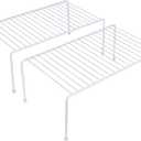 Kitchen Storage Shelf Rack w/Plastic Feet - Medium - Steel Metal - Rust Resistant Finish - Cups, Dishes, Cabinet & Pantry Organization - Kitchen 2 Pack (White)