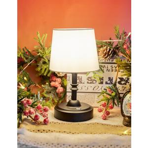 Cordless Table Lamp, 4000mAh Rechargeable Battery Operated Lamp, 3-Level Brightness Touch Small Lamps for Bedroom Living Room Bedside Bathroom Ambient Lighting Desk Lamp Cute Home Decoration(Black) (black base&white shade)