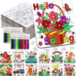24Pcs Spring Arts and Crafts for Kids & Adults Bulk, Spring DIY Craft Puzzle Kit with Flower Butterfly Bee Bunny, Easter Activities Jigsaw for Classroom Party Favors April Gift Break Projects Supplies