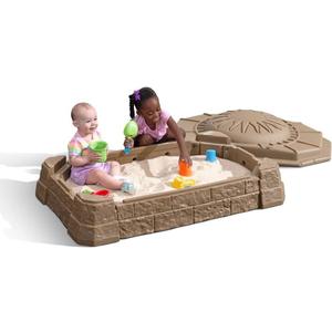 Step2 Naturally Playful Sandbox II, Kids Sand Activity Sensory Play Pit, Summer Outdoor Toys, 7 Piece Water Toy Accessories, for Toddlers 1+ Years Old