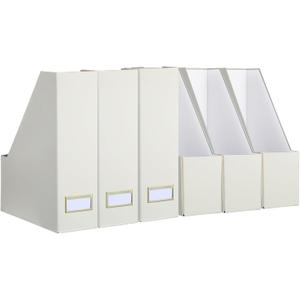Gueevin Set of 6 Magazine File Holder Stylish Sturdy Cardboard File Boxes Desk Magazine Organizer Rack with Gold Label Holder to Organize Your Desk or Shelves for Home Classroom Office Library(Beige)