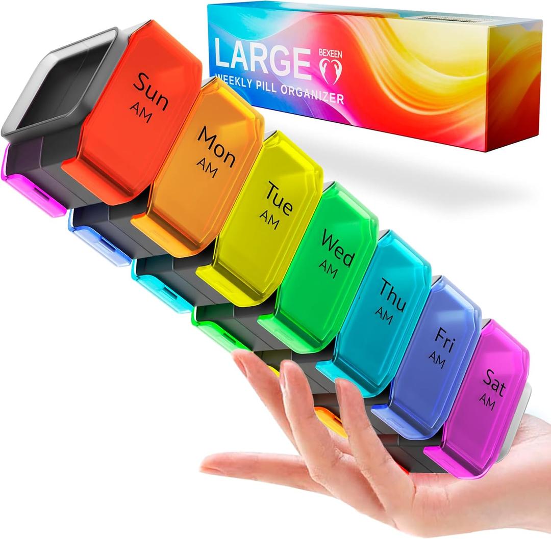 Extra Large Pill Organizer 2 Times a Day  XL Pill Box 7 Day with Big AM/PM Compartments  Fits Large Vitamins, Supplements & Gummies, for 7 or 14-Day Use, Color-Coded, Senior-Friendly, No Spills