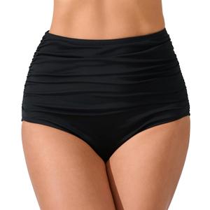 Womens High Waisted Full Ruched Bikini Swimsuit Bottoms Tummy Control Full Coverage Bathing Suit Bottoms (Medium, Black1)