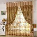Amidoudou 1 Pair European Double Layer Curtains for Living Room Bedroom Lily Patterned Curtains with Tassel Beads (Brown,54x90 Inch) (54"W x 90"L (Pack of 2))