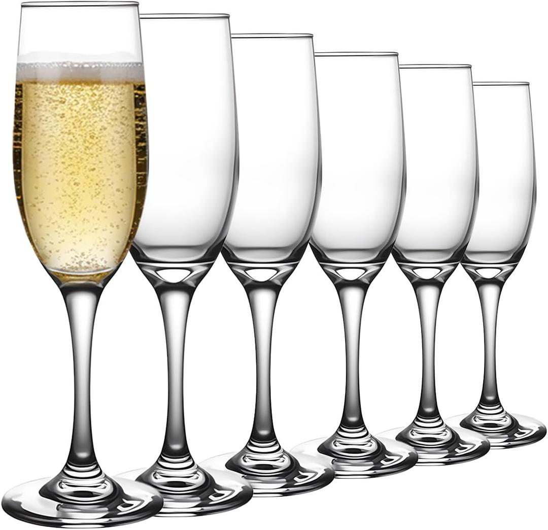 Champagne Flutes Set of 6 Exquisite Wine Glasses Elegant Plastic Champagne Flutes Perfect Wedding Gifts Thin and Stylish Design for Champagne Tasting(185ml)